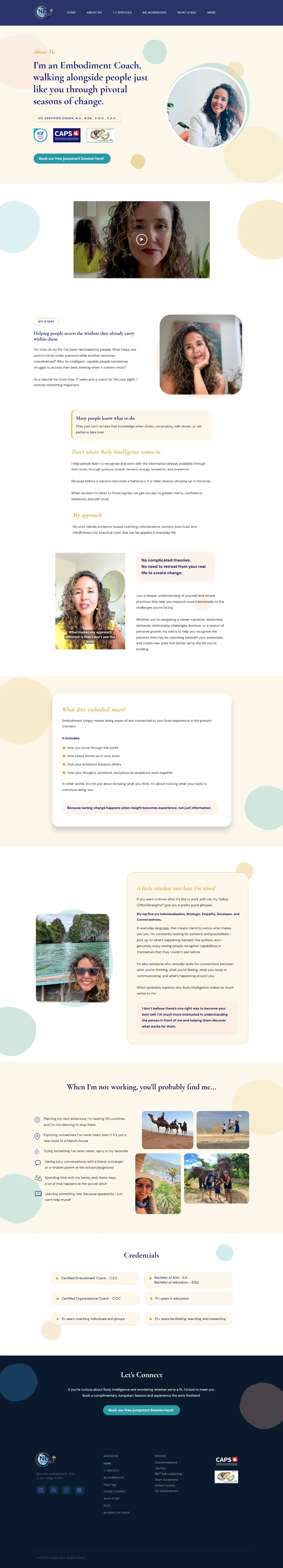 Full-length redesigned About page for Next Chapter Coach
